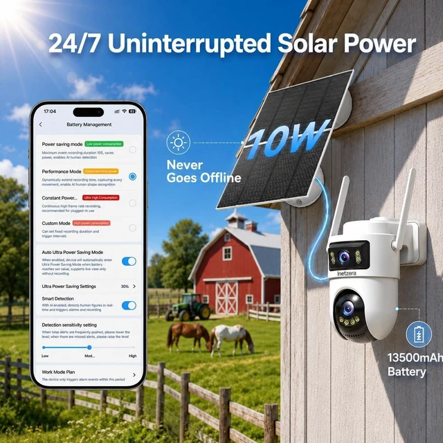 Alt view image 12 of 14 - Dual Lens 4G LTE Cellular Security Camera Outdoor: No WiFi Needed | 24/7 Recording, 2K Color Night Vision,360° Live View,13500mAh Battery, PIR Alarm,10W Solar Panel, Built-in SIM Card,Off Grid