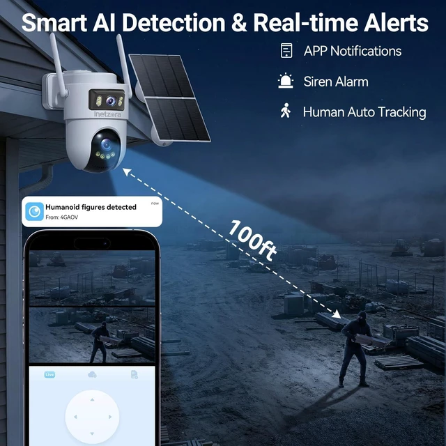 Alt view image 13 of 14 - Dual Lens 4G LTE Cellular Security Camera Outdoor: No WiFi Needed | 24/7 Recording, 2K Color Night Vision,360° Live View,13500mAh Battery, PIR Alarm,10W Solar Panel, Built-in SIM Card,Off Grid
