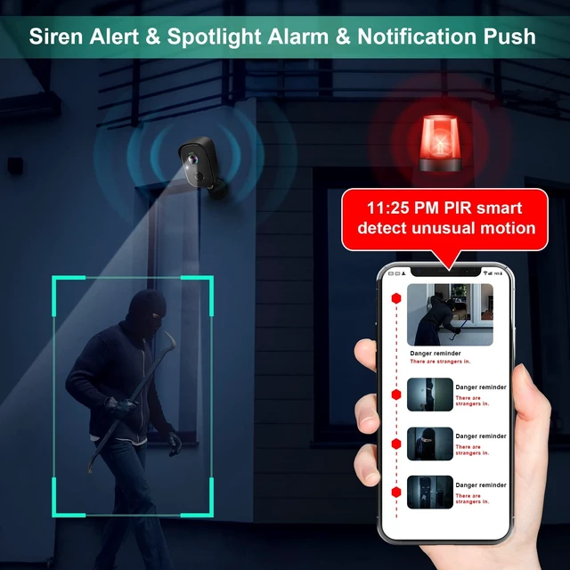 Alt view image 10 of 12 - Security Cameras Wireless Outdoor, 2K Indoor Cameras for Home Security Battery Powered, AI Motion Detection, Color Night Vision, 2-Way Talk, Spotlight Siren Alarm, Cloud & SD Storage-Jet Black Camera