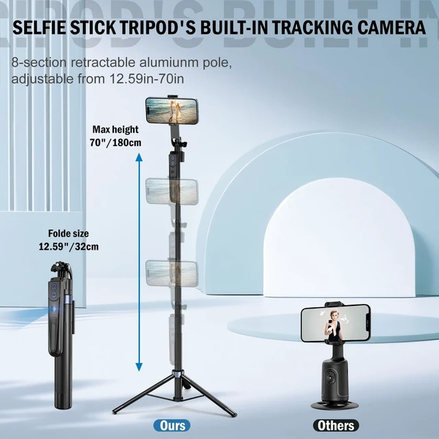Alt view image 10 of 12 - Auto Face Tracking Tripod 360 Rotation with Stand,Android and iPhone Tripod Holder with Remote and Gesture Control, No App,Built-in Tracking Camera Selfie Stick for Vlog Video Recording Tiktok