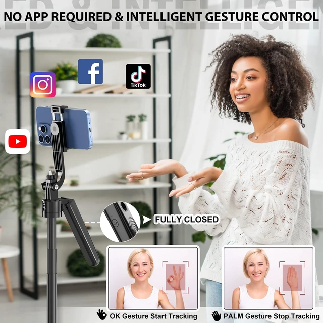 Alt view image 12 of 12 - Auto Face Tracking Tripod 360 Rotation with Stand,Android and iPhone Tripod Holder with Remote and Gesture Control, No App,Built-in Tracking Camera Selfie Stick for Vlog Video Recording Tiktok