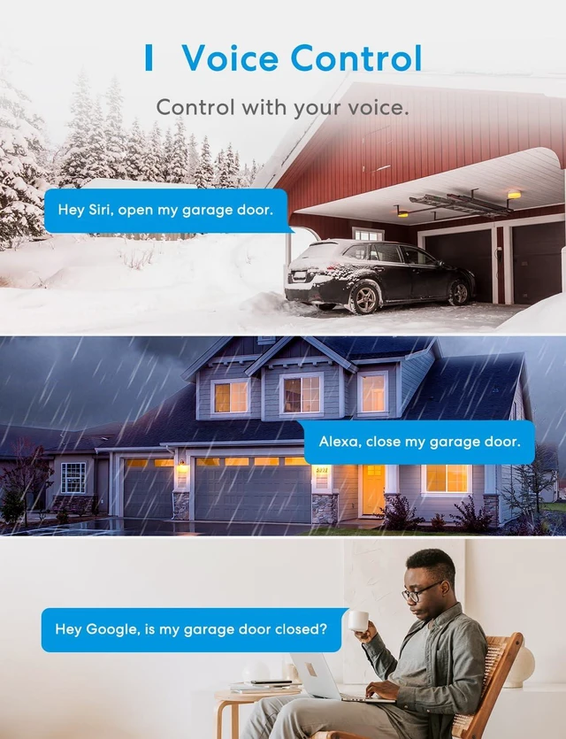 Alt view image 9 of 14 - Smart Garage Door Opener Remote Work with HomeKit, Alexa and Google | Compatible with CarPlay, Siri and SmartThings, App and Voice Control, Auto Close, Easy to Install, No Hub Needed, MSG100HK