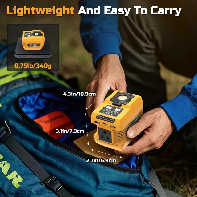 Alt view image 12 of 14 - 220W Power Inverter Compatible with Dewalt 20V Battery, DC 20V to AC 110V Inverter, Portable Power Station Generator with 1 AC Outlet, 2 USB Ports & 1 Type-C Fast Charging, 400LM LED Work Light