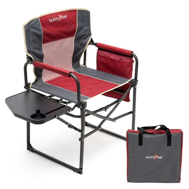 Alt view image 8 of 14 - Oversized Camping Chair Portable Directors Chairs with Side Table | Heavy Duty Folding Lawn Chair for Adults 300LBS with Compact Size, Breathable Mesh, Pocket & Carry Bag for Outdoor, Lawn, RV