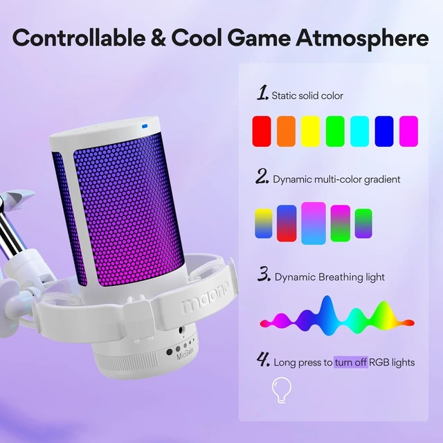 Alt view image 13 of 14 - DGM20S USB Microphone for PC with Clear Voice & Noise Reduction | RGB Lighting, Tap-to-Mute, Gain Control, Monitoring and Boom Arm for Discord Gaming, Streaming, Content Creation.White