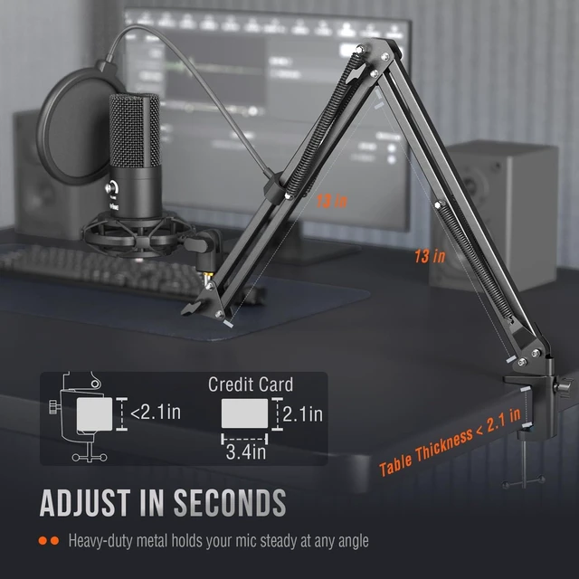 Alt view image 14 of 14 - T669 Studio Condenser USB Microphone for Recording Podcasting | Computer Microphone Kit for Voice Overs, Adjustable Boom Arm Stand, Shock Mount for Vocal, Instruments, Gaming, Streaming
