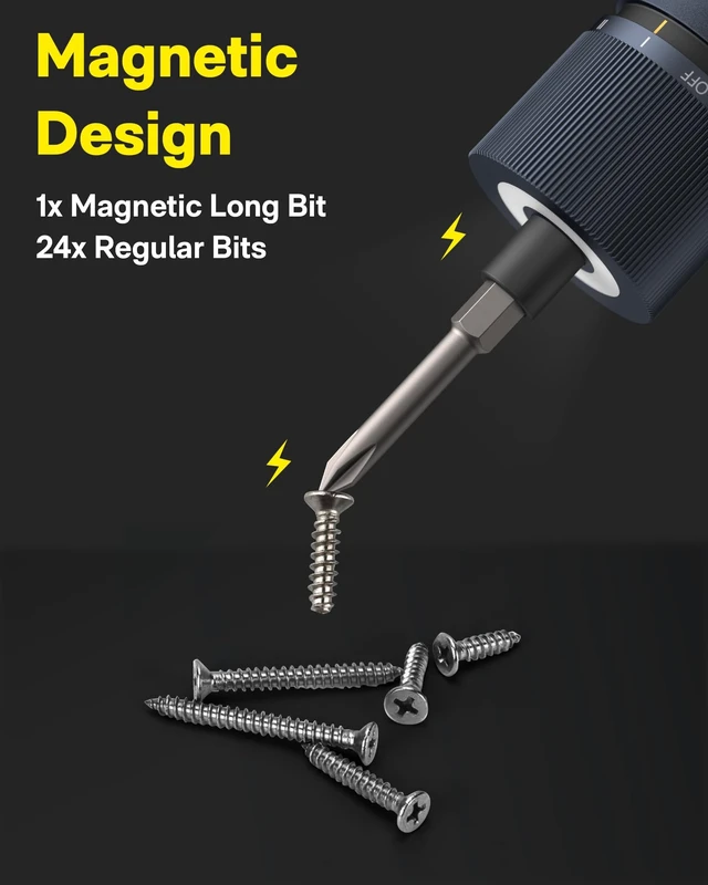 Alt view image 14 of 14 - 25-Piece Upgraded Electric Screwdriver Kit, Cordless Screwdriver | 1/4'' Hex, Magnetic Lid, 1500mAh Rechargeable, LED Light, Ideal for Furniture Assembly, Home Improvement, and Garage Projects