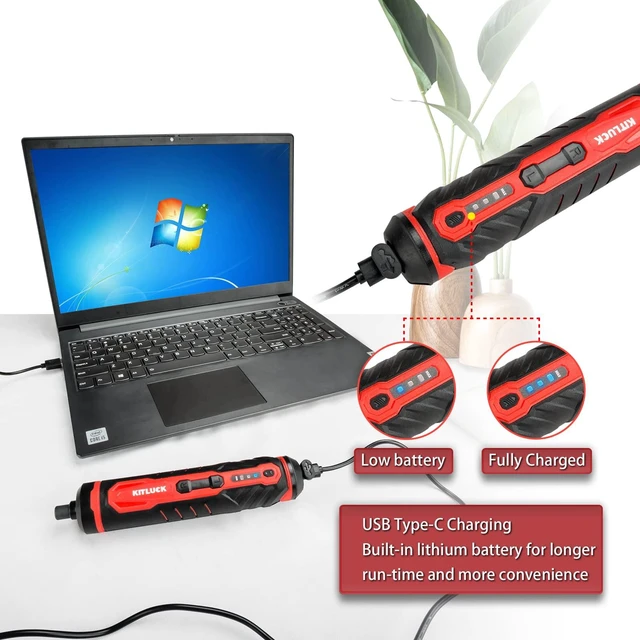 Alt view image 13 of 14 - Electric Screwdriver, 4V Power Cordless Screwdriver Rechargeable Set with Li-ion Battery, 31 Bits&Extension Rod, 3 LED, 3 Adjustable Torque, Magnetic Hex Chuck, Mini Electric Screw driver Kit