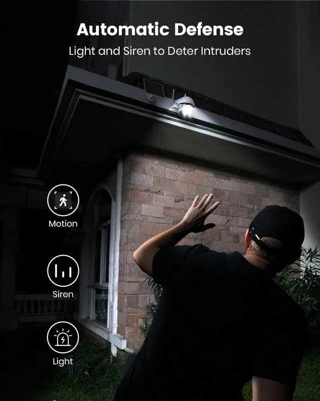 Alt view image 12 of 14 - Solar Security Camera Outdoor Wireless, True 2K, Panoramic PTZ | Panoramic Pan Tilt Zoom, 360° Coverage, Motion Auto Tracking, True 2K HD Night Vision, Spotlight & Sound Alarm, 2-Way Talk
