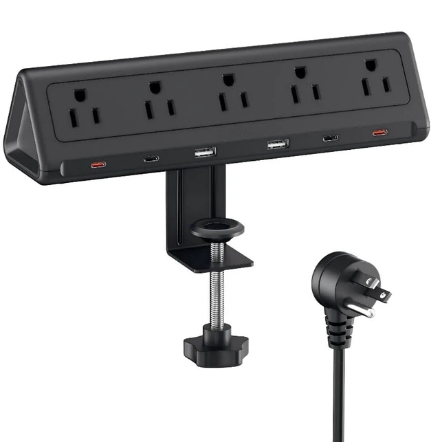 Alt view image 8 of 14 - Desk Clamp Power Strip USBC, 40W Fast Charging, 6.5 Ft, Black | Detachable Clamp,5 AC & 6 USB(4C,2A),Flat Plug Extension Cord,Desk Organizer for Home,Office,Dorm,Fits 0.5-2.1" Tabletop Edge