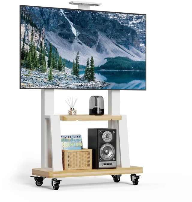 Alt view image 8 of 14 - Mobile TV Stand on Wheels for 32-75 Inch TVs | With Top Projector tray& 2-Tier Storage Height Adjustable Heavy-Duty Holds up to 180lbs,Max VESA 600 * 400mm