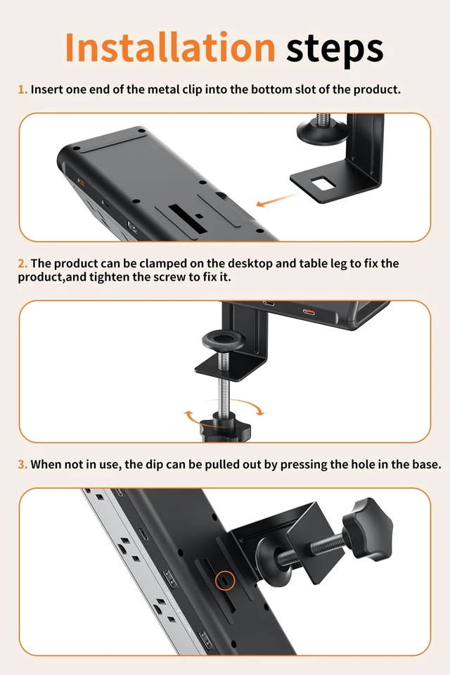 Alt view image 14 of 14 - Desk Clamp Power Strip USBC, 40W Fast Charging, 6.5 Ft, Black | Detachable Clamp,5 AC & 6 USB(4C,2A),Flat Plug Extension Cord,Desk Organizer for Home,Office,Dorm,Fits 0.5-2.1" Tabletop Edge