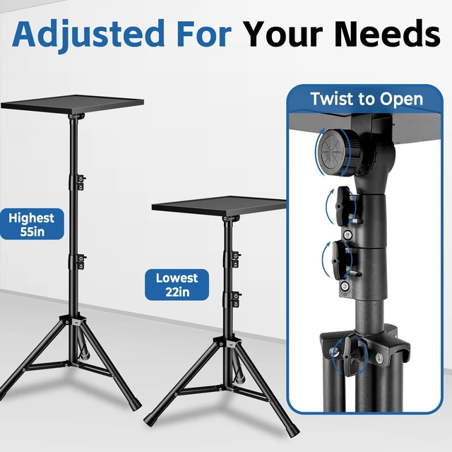 Alt view image 10 of 14 - Projector Stand, 33LB Load Bearing & 22-55" Height Adjustable, for Projector/Laptop/DJ Gear, Outdoor/Office/Studio - Stable Base (Black)