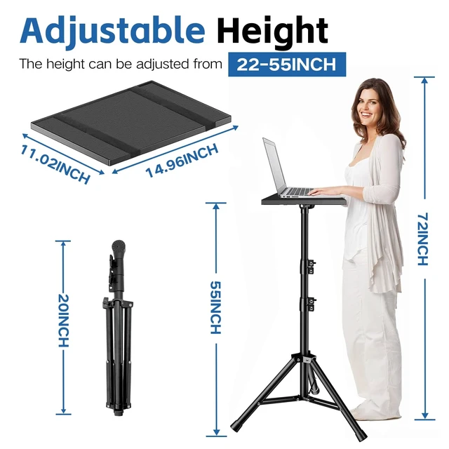 Alt view image 13 of 14 - Projector Stand, 33LB Load Bearing & 22-55" Height Adjustable, for Projector/Laptop/DJ Gear, Outdoor/Office/Studio - Stable Base (Black)