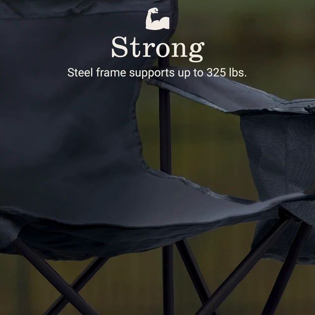 Alt view image 10 of 14 - Portable Camping Chair with 4-Can Cooler, Cushioned Seat & Back with Side Pockets & Cup Holder, Carry Bag Included, Great for Camping, Tailgating, Firepits, Patio, & More