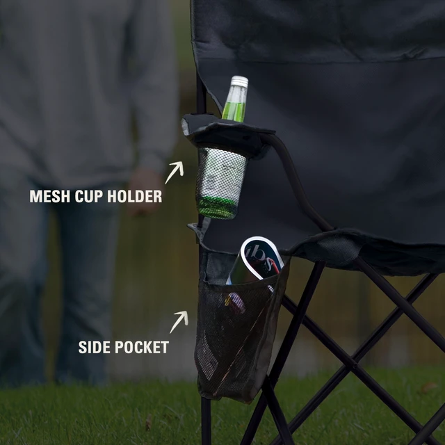 Alt view image 13 of 14 - Portable Camping Chair with 4-Can Cooler, Cushioned Seat & Back with Side Pockets & Cup Holder, Carry Bag Included, Great for Camping, Tailgating, Firepits, Patio, & More