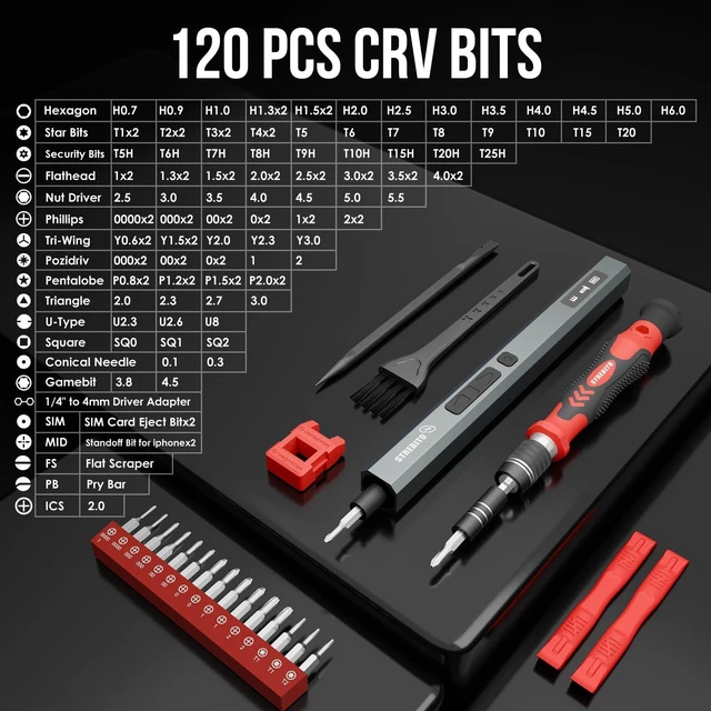 Alt view image 14 of 14 - 144-Piece Upgraded Electric Screwdriver | Max 0.7 N.m, 120 Magnetic Bits, 5-gear Torque Adjustment, Precision Screwdriver Set, Repair Tool Kit for Electronics and PC