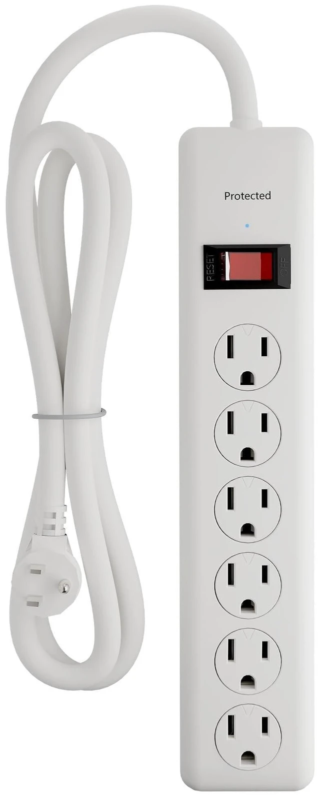 Alt view image 8 of 14 - 6-Outlet Power Strip Surge Protector 1-Pack, 4-Foot Extension Cord, 600 Joules, Twist-to-Close Safety Covers, 90 Degree Flat Plug, Overload Protection, White