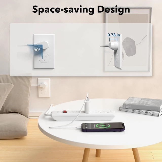 Alt view image 10 of 14 - 6-Outlet Power Strip Surge Protector 1-Pack, 4-Foot Extension Cord, 600 Joules, Twist-to-Close Safety Covers, 90 Degree Flat Plug, Overload Protection, White
