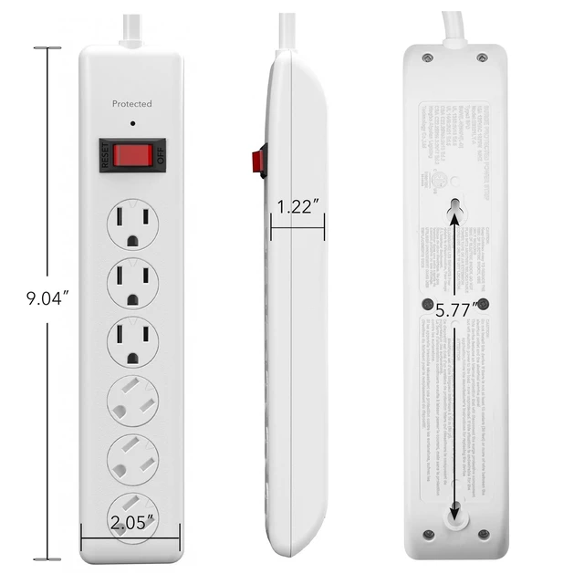 Alt view image 13 of 14 - 6-Outlet Power Strip Surge Protector 1-Pack, 4-Foot Extension Cord, 600 Joules, Twist-to-Close Safety Covers, 90 Degree Flat Plug, Overload Protection, White