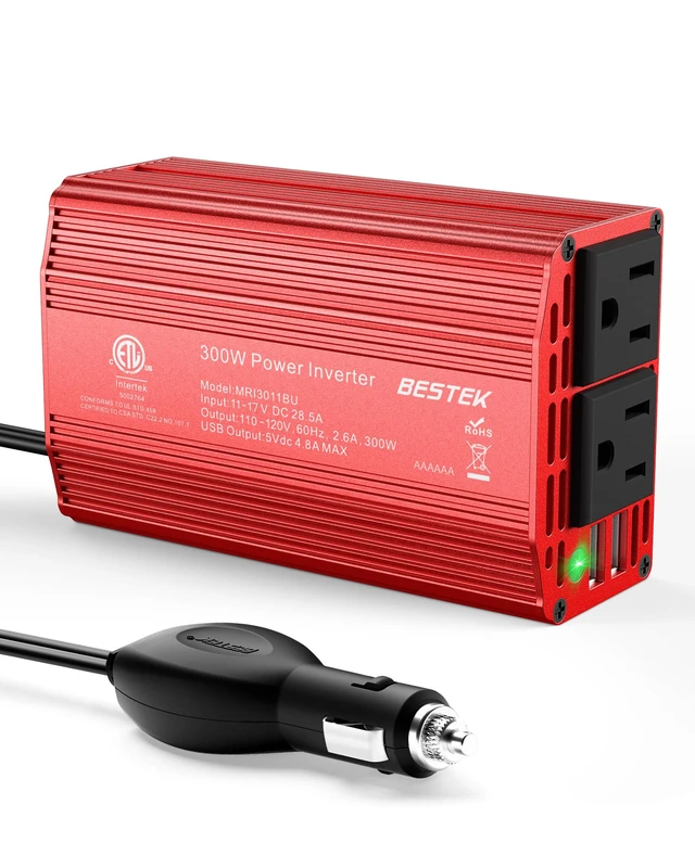 Alt view image 8 of 14 - Power Inverter DC 12-17V to AC 110V - 300W Car Plug Adapter Outlet | 4.8A Dual USB Fast Charging Port, Vehicle Charger Cigarette Lighter Adapter for Phone, Laptop on Road Trip - Aluminum Housing