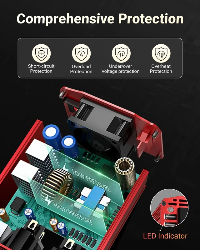 Alt view image 10 of 14 - Power Inverter DC 12-17V to AC 110V - 300W Car Plug Adapter Outlet | 4.8A Dual USB Fast Charging Port, Vehicle Charger Cigarette Lighter Adapter for Phone, Laptop on Road Trip - Aluminum Housing