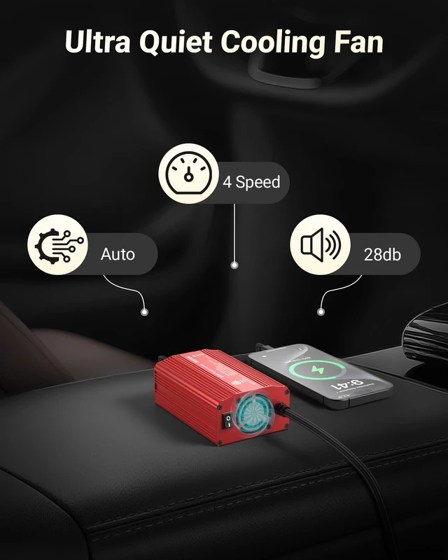 Alt view image 12 of 14 - Power Inverter DC 12-17V to AC 110V - 300W Car Plug Adapter Outlet | 4.8A Dual USB Fast Charging Port, Vehicle Charger Cigarette Lighter Adapter for Phone, Laptop on Road Trip - Aluminum Housing