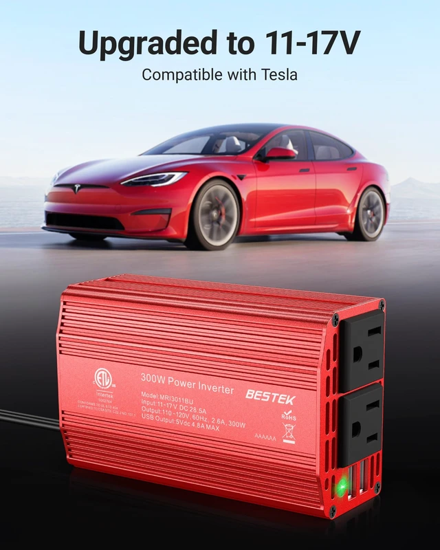 Alt view image 13 of 14 - Power Inverter DC 12-17V to AC 110V - 300W Car Plug Adapter Outlet | 4.8A Dual USB Fast Charging Port, Vehicle Charger Cigarette Lighter Adapter for Phone, Laptop on Road Trip - Aluminum Housing