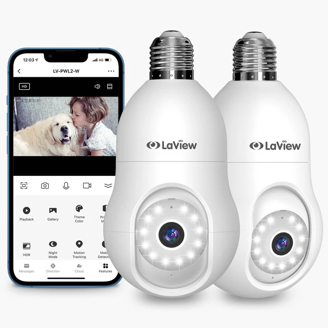 Alt view image 8 of 14 - 4MP Bulb Security Camera 2.4GHz,360° 2K Security Cameras Wireless Outdoor Indoor Full Color Day and Night, Motion Detection, Audible Alarm, Easy Installation, Compatible with Alexa (2 Pack)