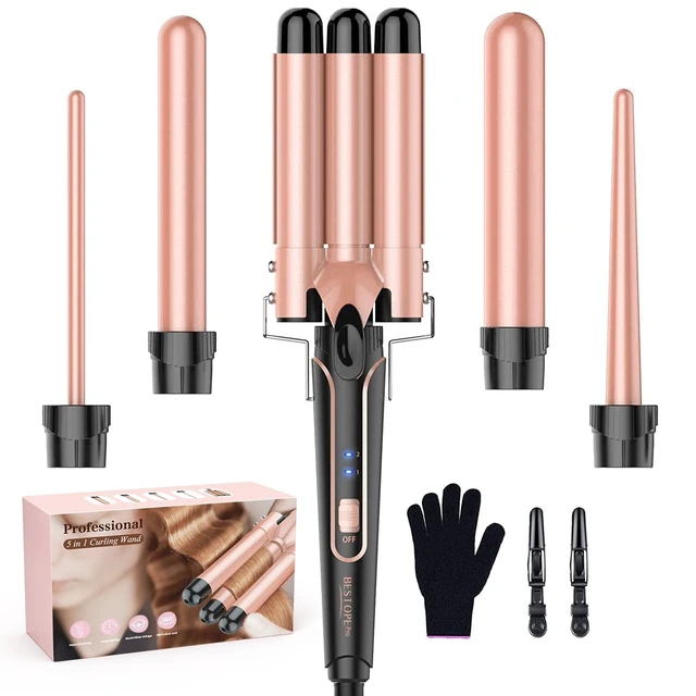 Alt view image 8 of 14 - Waver Curling Iron Wand, 5 in 1 Curling Wand Set with 3 Barrel Hair Crimper for Women, Fast Heating Hair Wand Curler in All Hair Type