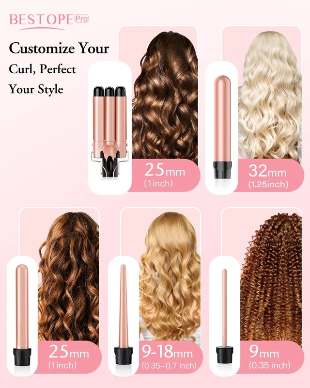 Alt view image 9 of 14 - Waver Curling Iron Wand, 5 in 1 Curling Wand Set with 3 Barrel Hair Crimper for Women, Fast Heating Hair Wand Curler in All Hair Type