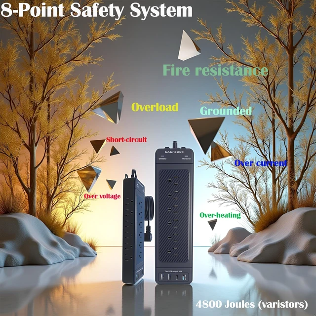Alt view image 13 of 14 - Surge Protector Power Strip 10ft Cord/High Joules Surge Protection (4800J) /Heavy Duty/Multiple outlets/Mountable/ 18AC/15A/USB A+C(PD20W),Flat Plug, Commercial,Industrial,Office,Home,Black