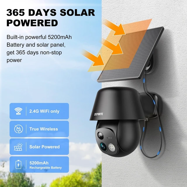 Alt view image 9 of 14 - Solar Security Cameras Wireless Outdoor, 2K Pan/Tilt 360° View Solar/Battery Powered WiFi Cameras for Home Security with AI Motion Detection, Spotlight, 2-Way Audio, Siren, IP65, SD/Cloud Storage