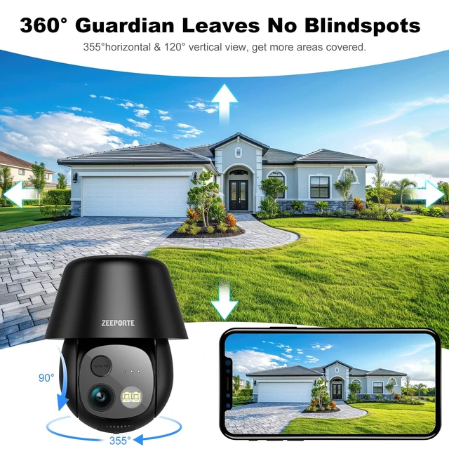 Alt view image 10 of 14 - Solar Security Cameras Wireless Outdoor, 2K Pan/Tilt 360° View Solar/Battery Powered WiFi Cameras for Home Security with AI Motion Detection, Spotlight, 2-Way Audio, Siren, IP65, SD/Cloud Storage