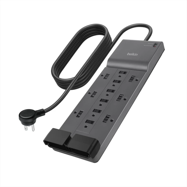 Alt view image 7 of 12 - 12-Outlet Surge Protector Power Strip w/ 12 AC Outlets & 8ft Flat Plug, UL-Listed Heavy-Duty Extension Cord for Home, Office, Travel, Computer, Laptop, Charger - 3,780 Joules of Protection