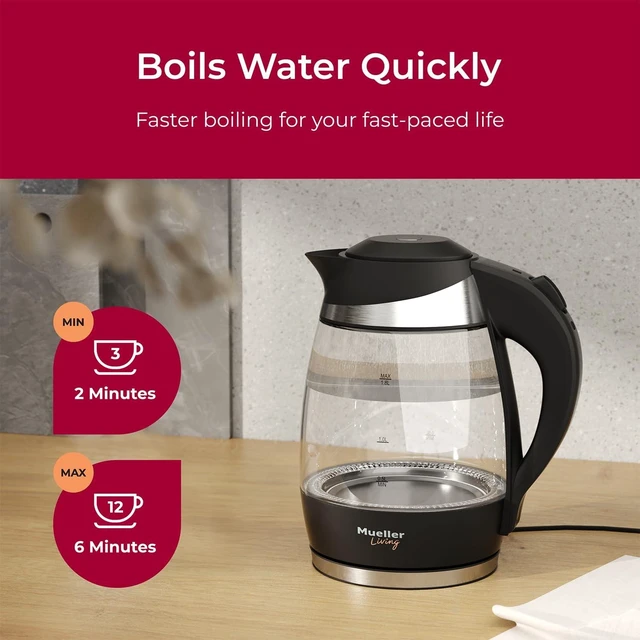 Alt view image 12 of 14 - Living 1.8L Electric Kettle, Tea Kettle for Boiling Water | 1.8L | 1500W | LED | SpeedBoil | Automatic Shutoff | Cordless | Borosilicate Glass | BPA Free