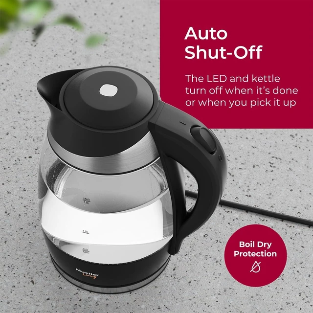 Alt view image 13 of 14 - Living 1.8L Electric Kettle, Tea Kettle for Boiling Water | 1.8L | 1500W | LED | SpeedBoil | Automatic Shutoff | Cordless | Borosilicate Glass | BPA Free