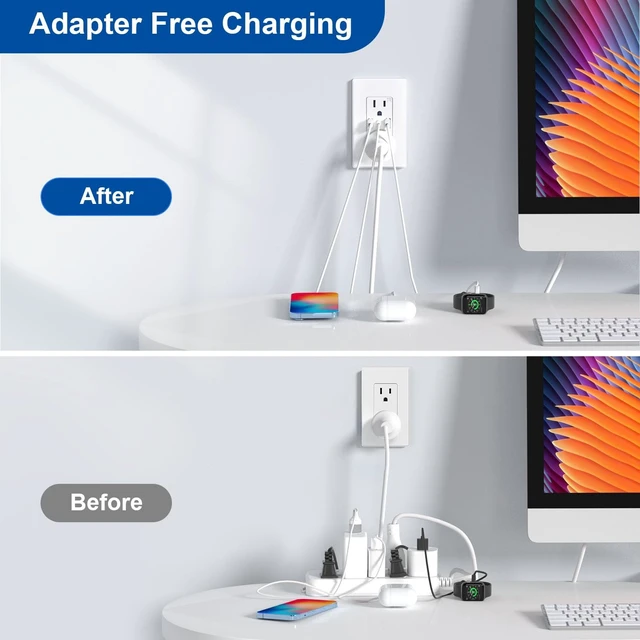 Alt view image 13 of 14 - USB C Wall Outlets with 3-Ports, 15 Amp Outlets with USB Ports, Tamper-Resistant USB Outlet, Wall Plate Included, Matte White, UL Listed, 2 Pack