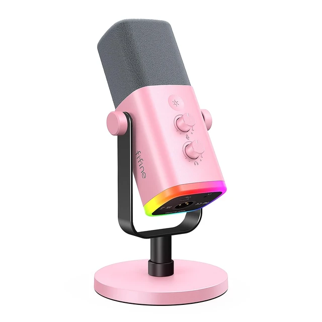 Alt view image 8 of 14 - AmpliGame AM8P XLR/USB Dynamic Microphone for Gaming Recording | PC Microphone with Controllable RGB, Headphones Jack, Mute Button, for Streaming Podcasting Voice-Over YouTube Video, Pink