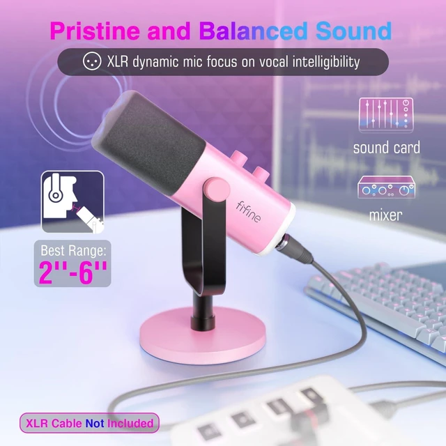 Alt view image 9 of 14 - AmpliGame AM8P XLR/USB Dynamic Microphone for Gaming Recording | PC Microphone with Controllable RGB, Headphones Jack, Mute Button, for Streaming Podcasting Voice-Over YouTube Video, Pink