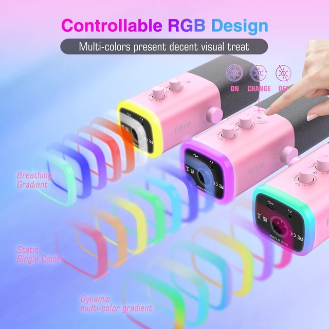 Alt view image 11 of 14 - AmpliGame AM8P XLR/USB Dynamic Microphone for Gaming Recording | PC Microphone with Controllable RGB, Headphones Jack, Mute Button, for Streaming Podcasting Voice-Over YouTube Video, Pink
