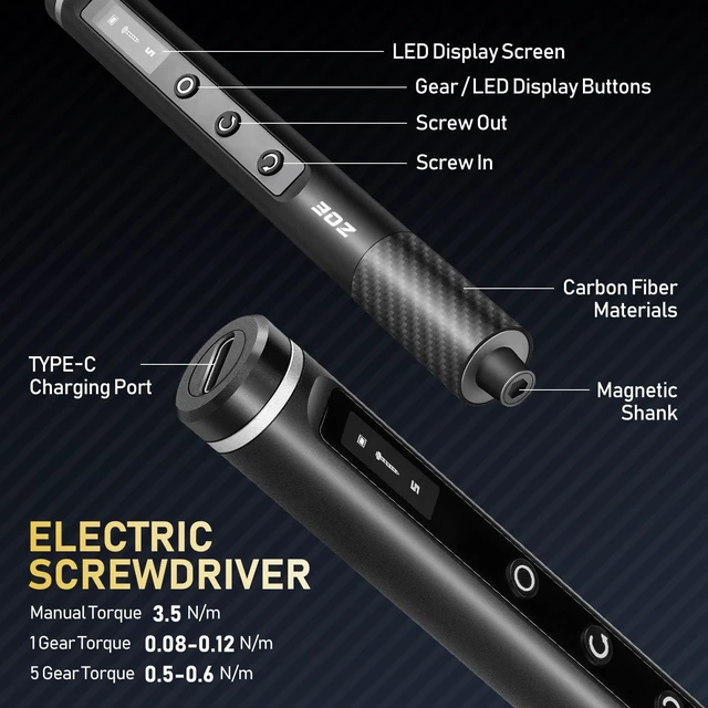 Alt view image 10 of 14 - Precision Electric Screwdriver Set with LED Light, 5 Torque (0.15-0.6N·m), 500mAh USB-C,42 S2 Steel Bits12 Type Fix Tools,Repair Kit for Laptop/Camera/Electronics