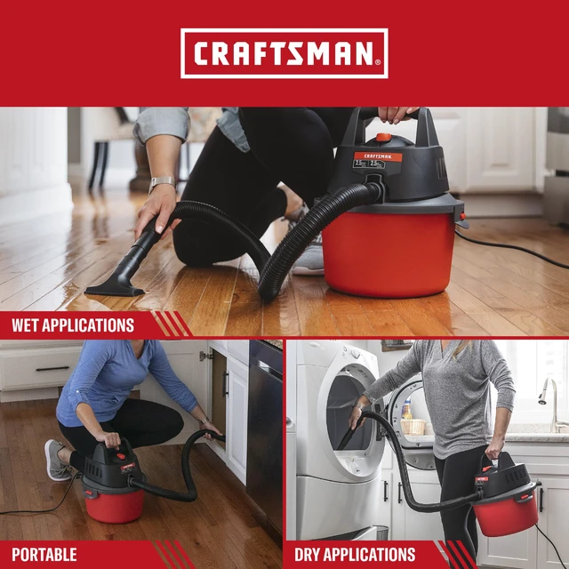 Alt view image 11 of 14 - CMXEVBE17250 2.5 Gallon 2.5 Peak HP Wet Dry Shop Vacuum | Portable Wet and Dry Vac with Filter Bag, Hose and Attachments for Cleaning in the Home