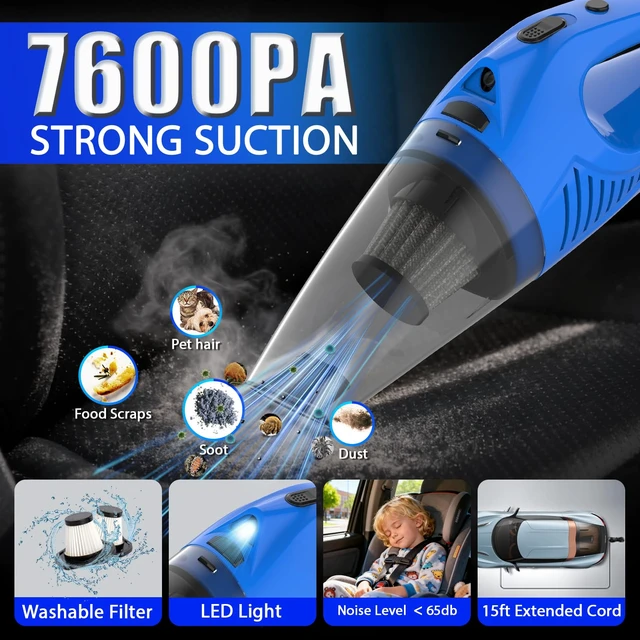 Alt view image 9 of 14 - Car Cleaning Kit with Vacuum,Deep Cleaning for Interior Detailing | 7600PA High Power Corded Handheld Vacuum,Windshield Cleaner Tool,Detailing Brush Set,Storage Bag,17Pcs Blue Car Accessories