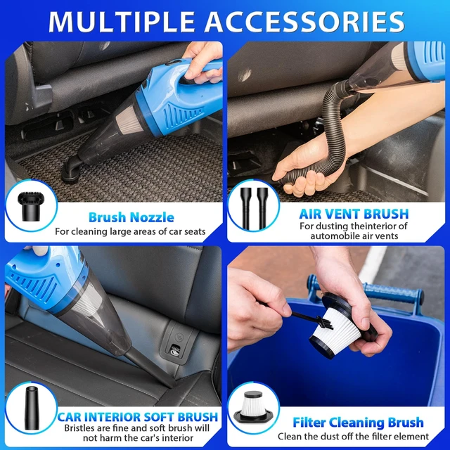 Alt view image 12 of 14 - Car Cleaning Kit with Vacuum,Deep Cleaning for Interior Detailing | 7600PA High Power Corded Handheld Vacuum,Windshield Cleaner Tool,Detailing Brush Set,Storage Bag,17Pcs Blue Car Accessories