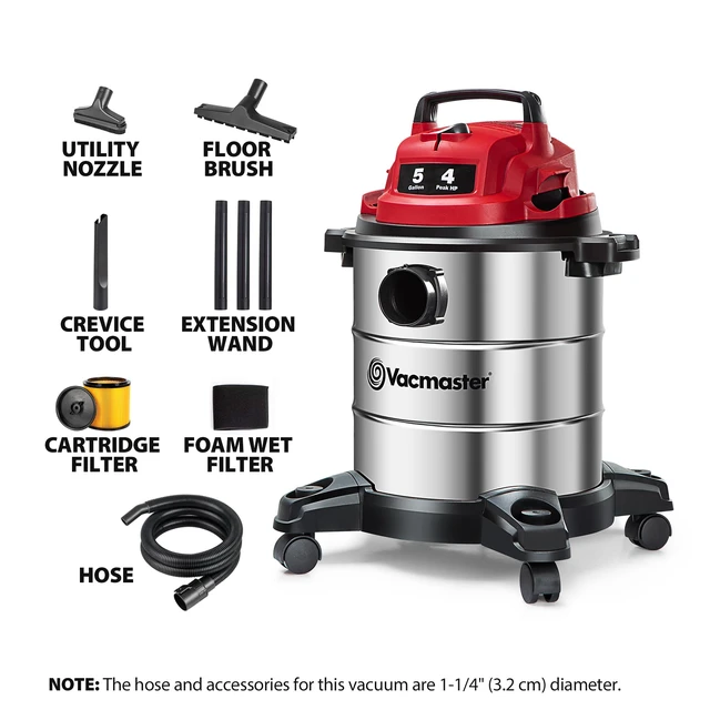 Alt view image 9 of 14 - VOC508S 1101 5-Gal 4 Peak HP Stainless Steel Wet/Dry Vac Red