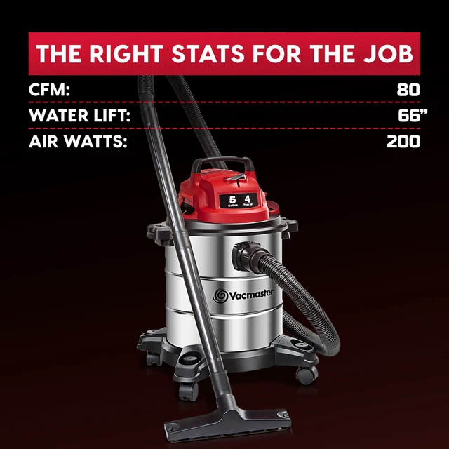 Alt view image 14 of 14 - VOC508S 1101 5-Gal 4 Peak HP Stainless Steel Wet/Dry Vac Red