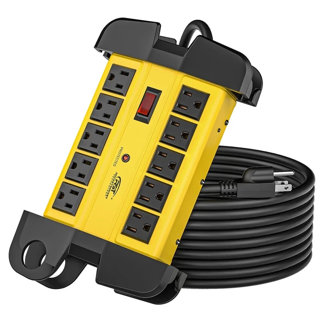 Alt view image 8 of 14 - 10-Outlet Heavy Duty Power Strip Metal Surge Protector, 15A, 15FT Cord | 2800 Joules Surge Protection, ETL Listed, Extension Cord Power Strip for Garden, Kitchen, Office, School