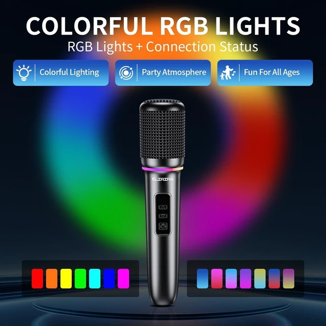 Alt view image 12 of 14 - Dual Handheld Wireless Rechargeable RGB Lights Microphone System | For Karaoke Machine & Speaker,2.4GHz Wireless Mic,On-Mic Volume Control,Foldable Receiver,200FT Range,20H+ Battery