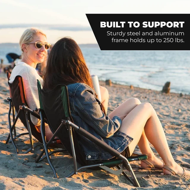 Alt view image 13 of 14 - Camping Chair - Low Profile Folding Chair for Camping, Beach, Picnic, Barbeques, Sporting Event with Carry Bag , Black